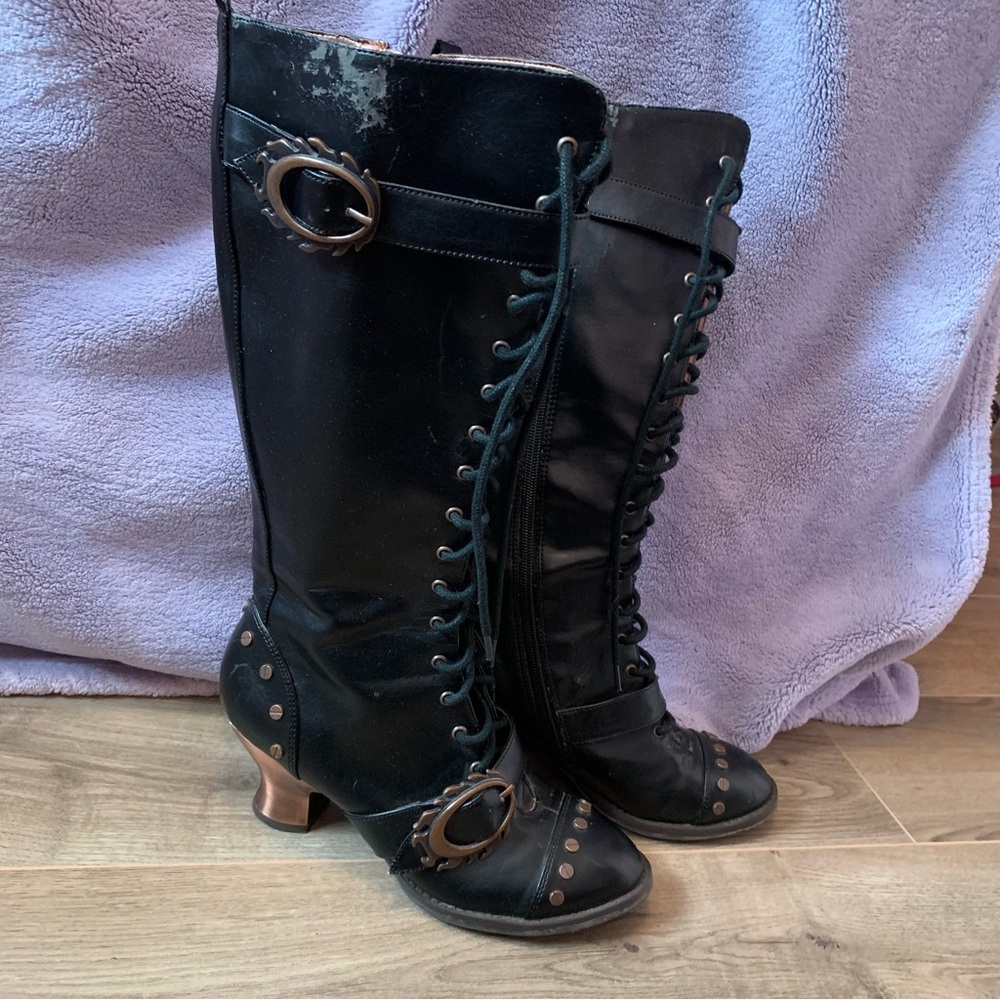 Black Lace-Up Knee-High Boots